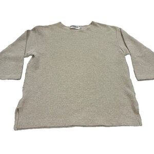 TAPEMEASURE New York Vintage Women's 3/4 Sleeve Ribbed Shirt; Tan; Small